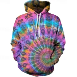 Tie-dye Print Hoodie 1980s Disco Hoodie Christmas Hoodie Cartoon Manga Anime Front Pocket Graphic Hoodie For Men's Women's Unisex Adults'