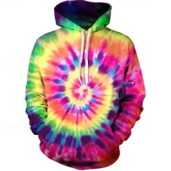 Tie-dye Print Hoodie 1980s Disco Hoodie Christmas Hoodie Cartoon Manga Anime Front Pocket Graphic Hoodie For Men's Women's Unisex Adults'