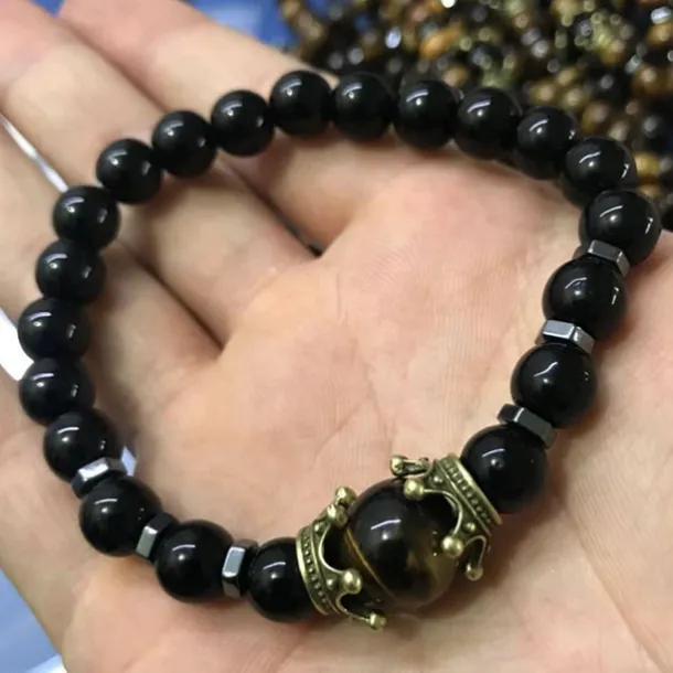 tiger eye bracelet set therapy hematite magnetic bracelets bracelets bring luck crown king queen natural stone beads couple bracelet for men women (a)