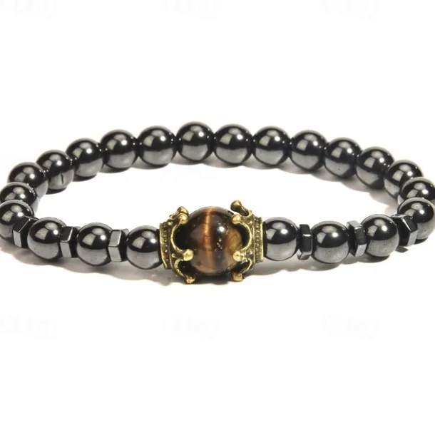 tiger eye bracelet set therapy hematite magnetic bracelets bracelets bring luck crown king queen natural stone beads couple bracelet for men women (a)