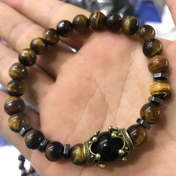 tiger eye bracelet set therapy hematite magnetic bracelets bracelets bring luck crown king queen natural stone beads couple bracelet for men women (a)