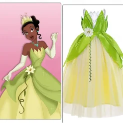 Tinker Bell Fairytale Princess Tiana Flower Girl Dress Theme Party Costume Tulle Dresses Girls' Movie Cosplay Cosplay Halloween Green Dress Halloween Carnival Masquerade World Book Day Costumes