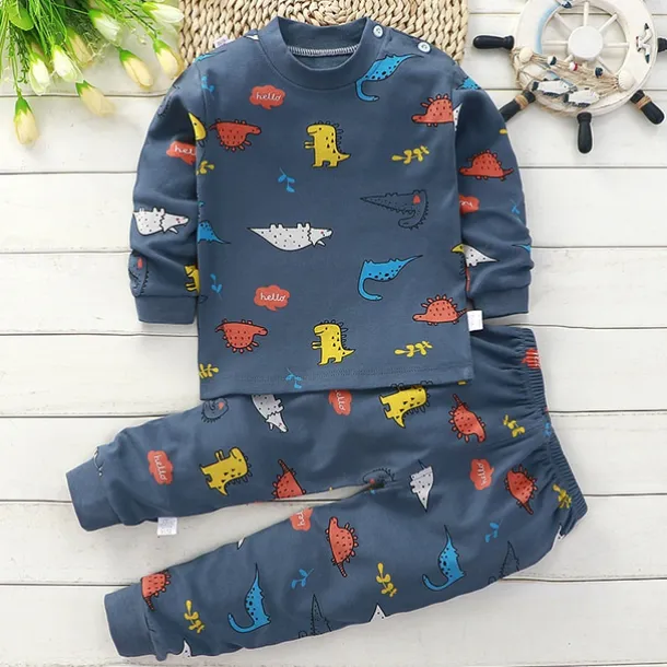Toddler Boys 2 Pieces Pajama Sets Long Sleeve AB022 AB01 AB04 Animal Cartoon Crewneck Spring Fall Daily Home 3-7 Years