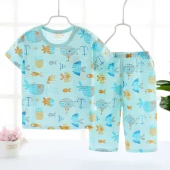 Toddler Boys 2 Pieces Pajama Sets Short Sleeve White Pink Navy Blue Animal Cartoon Crewneck Summer Spring Basic Home 3-7 Years