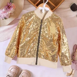 Toddler Girls' Sequin Jacket & Coat Long Sleeve Gold Pink Winter Fall Active Outdoor 3-7 Years