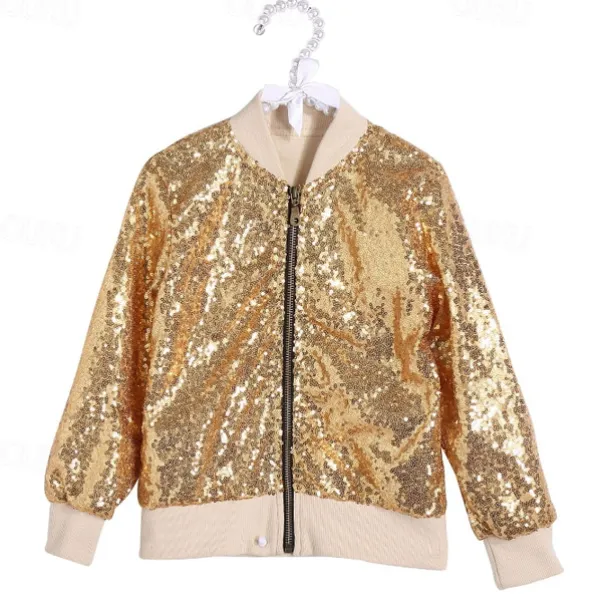 Toddler Girls' Sequin Jacket & Coat Long Sleeve Gold Pink Winter Fall Active Outdoor 3-7 Years