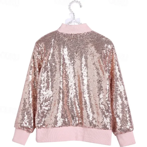 Toddler Girls' Sequin Jacket & Coat Long Sleeve Gold Pink Winter Fall Active Outdoor 3-7 Years