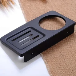 Toilet Brush Holder Set Aluminum Material Include Bathroom Toilet Brush and Toilet Brush Holder Wall Mounted Black 1Set