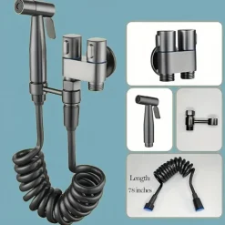 Toilet Hand Held Bidet Faucet Sprayer Bidet Set Sprayer Gun Toilet Spray For Bathroom Self Cleaning Shower Head (with 78 Inch Extension Pipe And Dual Control Angle Valve)