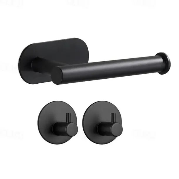 Toilet Paper Holder & 2Wall Hooks Sets Self Adhesive Wall Mount Stainless Steel Bathroom Accessories(Black/Golden/Silvery)