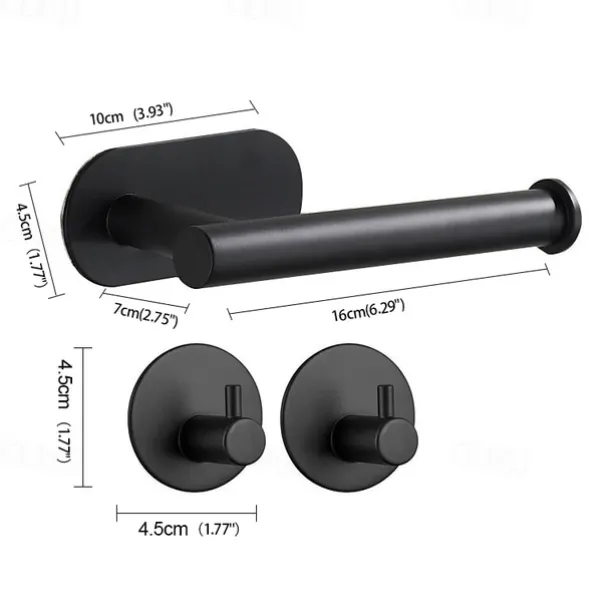 Toilet Paper Holder & 2Wall Hooks Sets Self Adhesive Wall Mount Stainless Steel Bathroom Accessories(Black/Golden/Silvery)