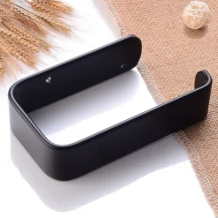 Toilet Paper Holder Aluminum Material Bathroom Wall Mounted Toilet Roll Paper Single Rod Black 1pc