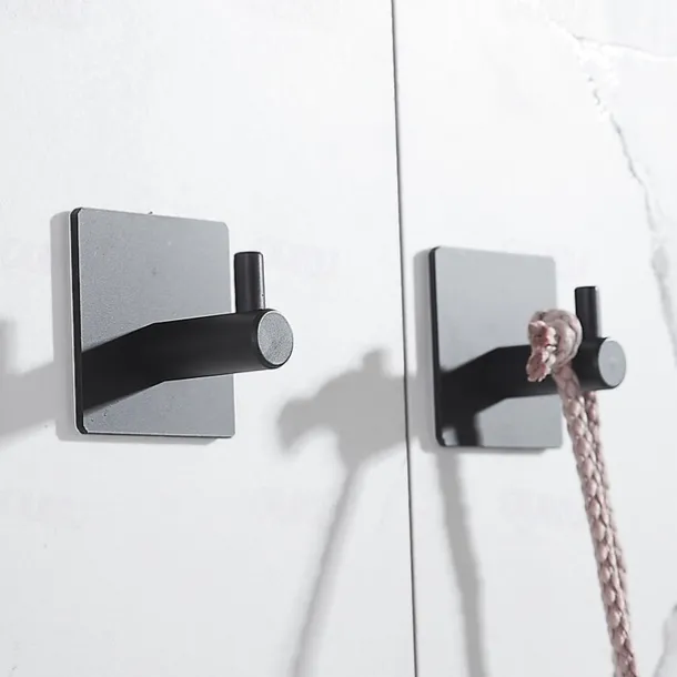 Toilet Paper Holder and 2 Wall Hooks Sets,No Drilling Self-Adhesive Toilet Roll Holder&Robe Hooks Stainless Steel Toilet Roll Holder Toilet Roll Holder Paper Holder for Kitchen and Bathroom Black