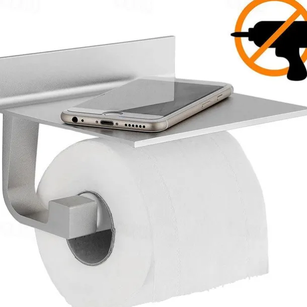 Toilet Paper Holder No Drilling Required Toilet Paper Holder with Shelf Self-Adhesive Toilet Roll Holder with Patented Adhesive Toilet Roll Holder Wall Mounted for Kitchen and Bathroom