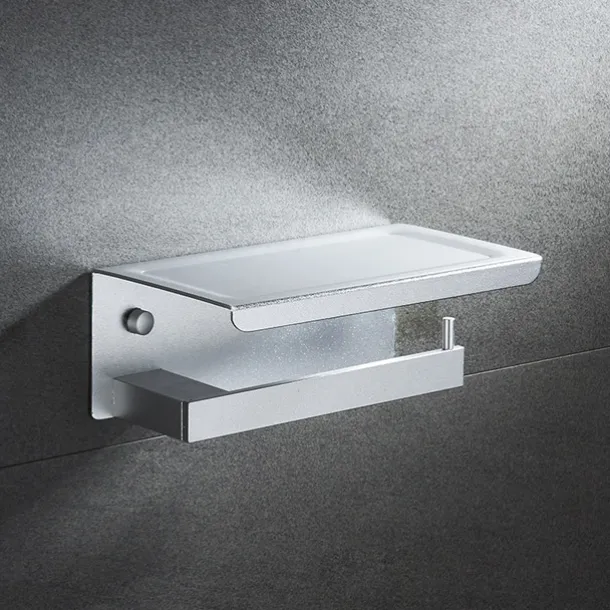 Toilet Paper Holder with Shelf Wall Mounted,Aluminum Toilet Paper Roll Holder, Tissue Roll with Mobile Phone Storage