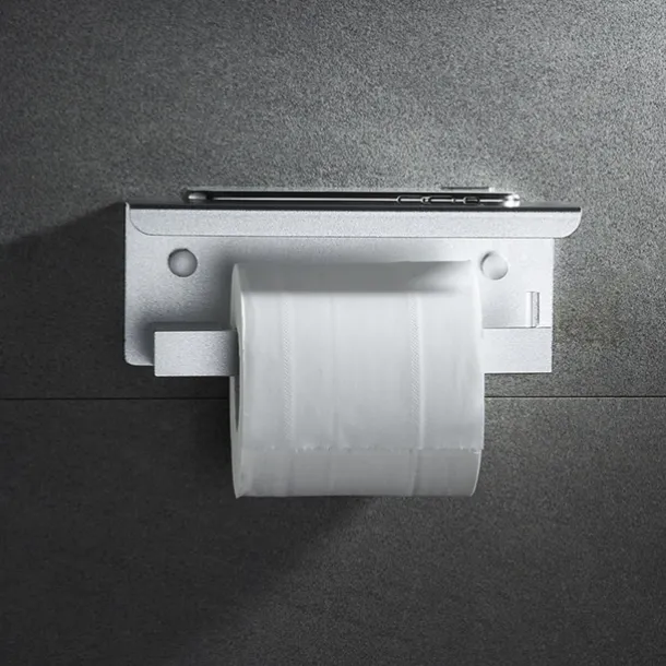Toilet Paper Holder with Shelf Wall Mounted,Aluminum Toilet Paper Roll Holder, Tissue Roll with Mobile Phone Storage