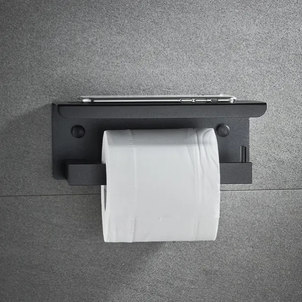 Toilet Paper Holder with Shelf Wall Mounted,Aluminum Toilet Paper Roll Holder, Tissue Roll with Mobile Phone Storage