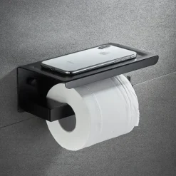 Toilet Paper Holder with Shelf Wall Mounted,Aluminum Toilet Paper Roll Holder, Tissue Roll with Mobile Phone Storage