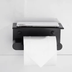 Toilet Paper Holder with Shelf Wall Mounted,Aluminum Toilet Paper Roll Holder, Tissue Roll with Mobile Phone Storage