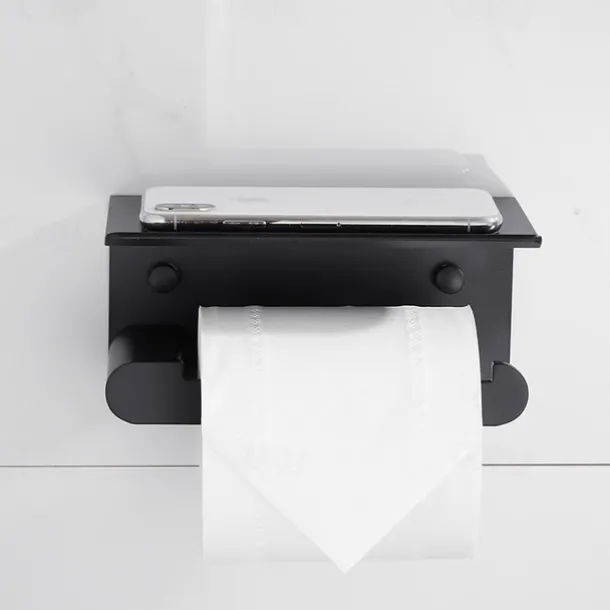 Toilet Paper Holder with Shelf Wall Mounted,Aluminum Toilet Paper Roll Holder, Tissue Roll with Mobile Phone Storage