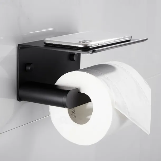 Toilet Paper Holder with Shelf Wall Mounted,Aluminum Toilet Paper Roll Holder, Tissue Roll with Mobile Phone Storage