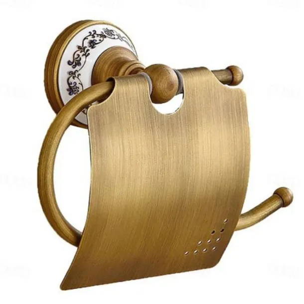 Toilet Paper Holders Contemporary Brass with Ceramic Carved Design Roll Paper Holders Wall Mounted 1pc