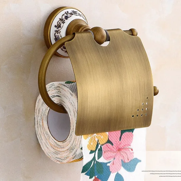 Toilet Paper Holders Contemporary Brass with Ceramic Carved Design Roll Paper Holders Wall Mounted 1pc