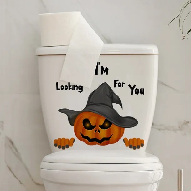 Toilet Stickers Funny Decorations Scary Toilet Cover Decoration 3D Horror Pattern DIY Bathroom Home Decor Skeleton Pumpkin Witch