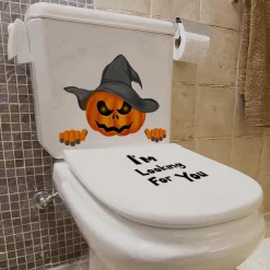Toilet Stickers Funny Decorations Scary Toilet Cover Decoration 3D Horror Pattern DIY Bathroom Home Decor Skeleton Pumpkin Witch