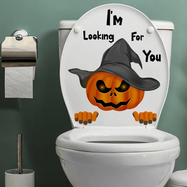 Toilet Stickers Funny Decorations Scary Toilet Cover Decoration 3D Horror Pattern DIY Bathroom Home Decor Skeleton Pumpkin Witch