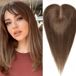 Toppers for WomenTop Hairpieces 100% Real Human Hair with bangs Human Hair Toppers with 3 Clips Swiss Lace Base Hand-Tied Hair lossing/Thinning Gray hair 12inch Ombre Light Blonde