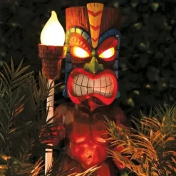 Totem Ornament Outdoor Miniature LED Light Resin Standing Lawn Solar Powered Garden Figurine Tiki Gift Porch Lifelike Craft 1PC