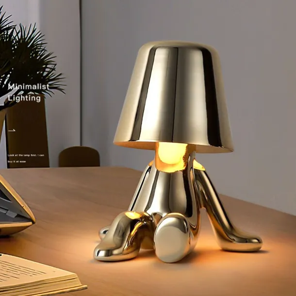 Touch LED Table Lamp, Modern Thinker Decorative Lamp LED Rechargeable Desk Lamp,Golden Little Man USB Desk Lamp, Night Light for Bedroom, Study, Living Room, Bedside Table, Bar, Restaurant
