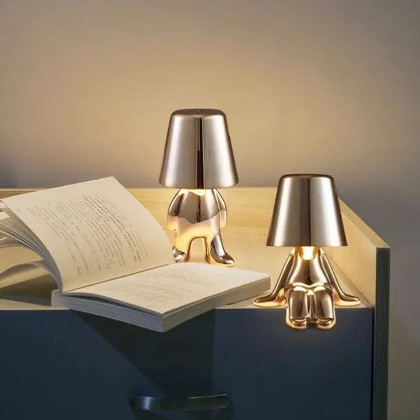 Touch LED Table Lamp, Modern Thinker Decorative Lamp LED Rechargeable Desk Lamp,Golden Little Man USB Desk Lamp, Night Light for Bedroom, Study, Living Room, Bedside Table, Bar, Restaurant