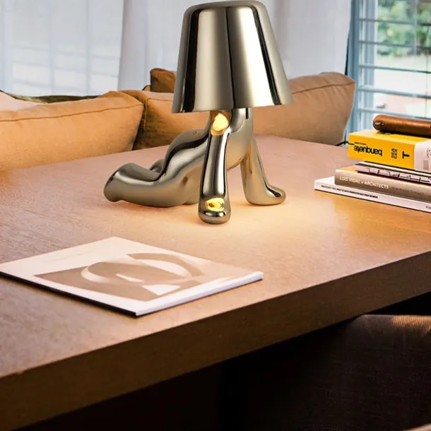 Touch LED Table Lamp, Modern Thinker Decorative Lamp LED Rechargeable Desk Lamp,Golden Little Man USB Desk Lamp, Night Light for Bedroom, Study, Living Room, Bedside Table, Bar, Restaurant