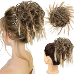 Tousled Updo Messy Bun Hairpiece Hair Extension Ponytail with Elastic Rubber Band Updo Ponytail Hairpiece Synthetic Hair Extensions Scrunchies Ponytail Hairpieces for Women