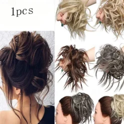 Tousled Updo Messy Bun Hairpiece Hair Extension Ponytail with Elastic Rubber Band Updo Ponytail Hairpiece Synthetic Hair Extensions Scrunchies Ponytail Hairpieces for Women