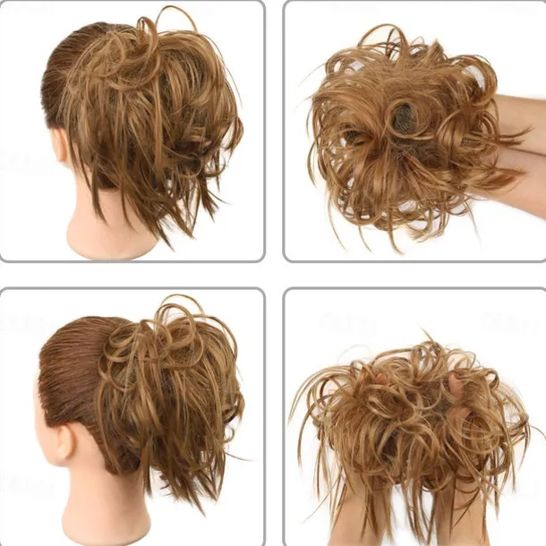 Tousled Updo Messy Bun Hairpiece Hair Extension Ponytail with Elastic Rubber Band Updo Ponytail Hairpiece Synthetic Hair Extensions Scrunchies Ponytail Hairpieces for Women
