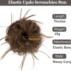 Tousled Updo Messy Bun Hairpiece Hair Extension Ponytail with Elastic Rubber Band Updo Ponytail Hairpiece Synthetic Hair Extensions Scrunchies Ponytail Hairpieces for Women