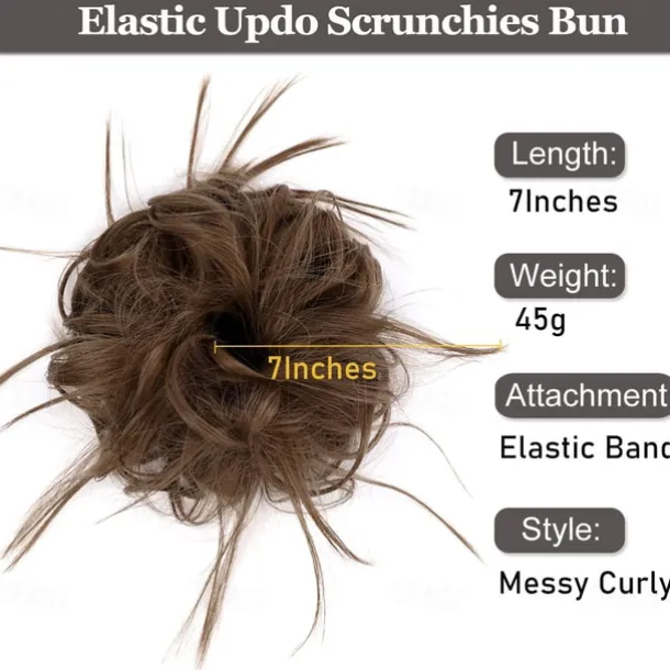 Tousled Updo Messy Bun Hairpiece Hair Extension Ponytail with Elastic Rubber Band Updo Ponytail Hairpiece Synthetic Hair Extensions Scrunchies Ponytail Hairpieces for Women