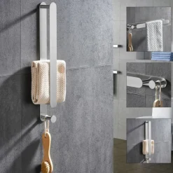 Towel Bar and Towel Rack with Hooks New Design Stainless Steel Bathroom Towel Rack Wall Mounted Painted Finishes 1pc