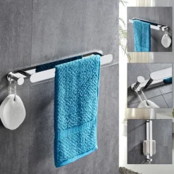 Towel Bar and Towel Rack with Hooks New Design Stainless Steel Bathroom Towel Rack Wall Mounted Painted Finishes 1pc