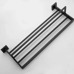Towel Rack Multifunction Premium Design Stainless Steel Bathroom Shelf Wall Mounted Matte Black 1pc