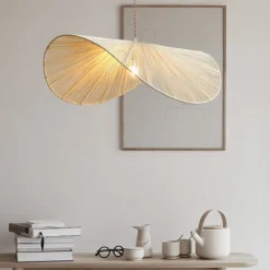 Traditional Bamboo Pendant Lamp Creative Handmade Pendant Light 50cm Retro Bamboo Suspension Lamp Woven Hanging Lamp Wicker Lampshade Hanging Light Fixture for Dining Table,Restaurant 110-240V