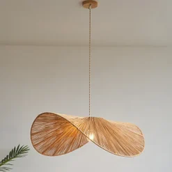 Traditional Bamboo Pendant Lamp Creative Handmade Pendant Light 50cm Retro Bamboo Suspension Lamp Woven Hanging Lamp Wicker Lampshade Hanging Light Fixture for Dining Table,Restaurant 110-240V