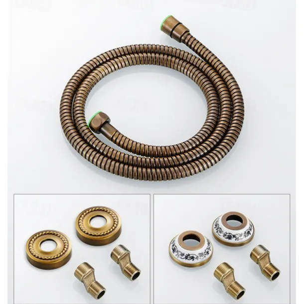 Traditional Shower System Faucet Set with Bathtub Spout with Heldhand Handshower Spray, Vintage Brass Dual Spout Wall Mounted Ceramic Mixer Valve