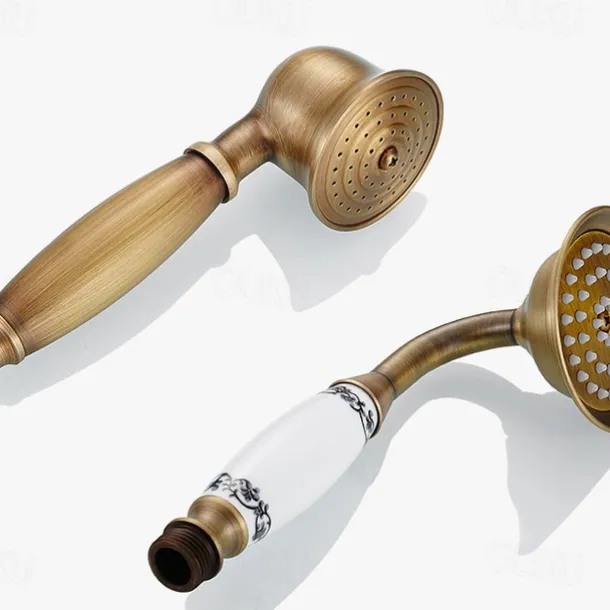 Traditional Shower System Faucet Set with Bathtub Spout with Heldhand Handshower Spray, Vintage Brass Dual Spout Wall Mounted Ceramic Mixer Valve