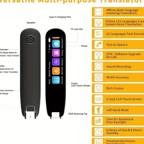 Translation Scanner Pen Mobile Scanner Translator Reading Pen Language Translation Device OCR Digital for Language Learners