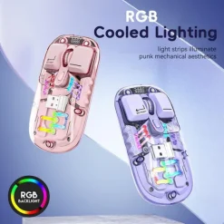 Transparent Dual-Mode Mice BT5.0 2.4G One-Button Switching Type-C 400mAh Rechargeable Mouse Three-Level Movement Speed Adjustable RGB Lights Magnetic PC Cover Custom Drivers