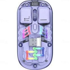 Transparent Dual-Mode Mice BT5.0 2.4G One-Button Switching Type-C 400mAh Rechargeable Mouse Three-Level Movement Speed Adjustable RGB Lights Magnetic PC Cover Custom Drivers